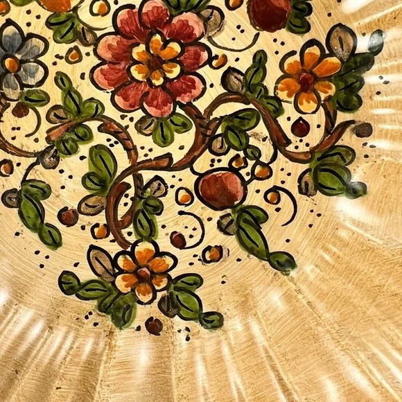 Vtg Cerbella Gubbio Ceramic Stoneware Pedestal Scalloped Fruit Bowl Floral Italy